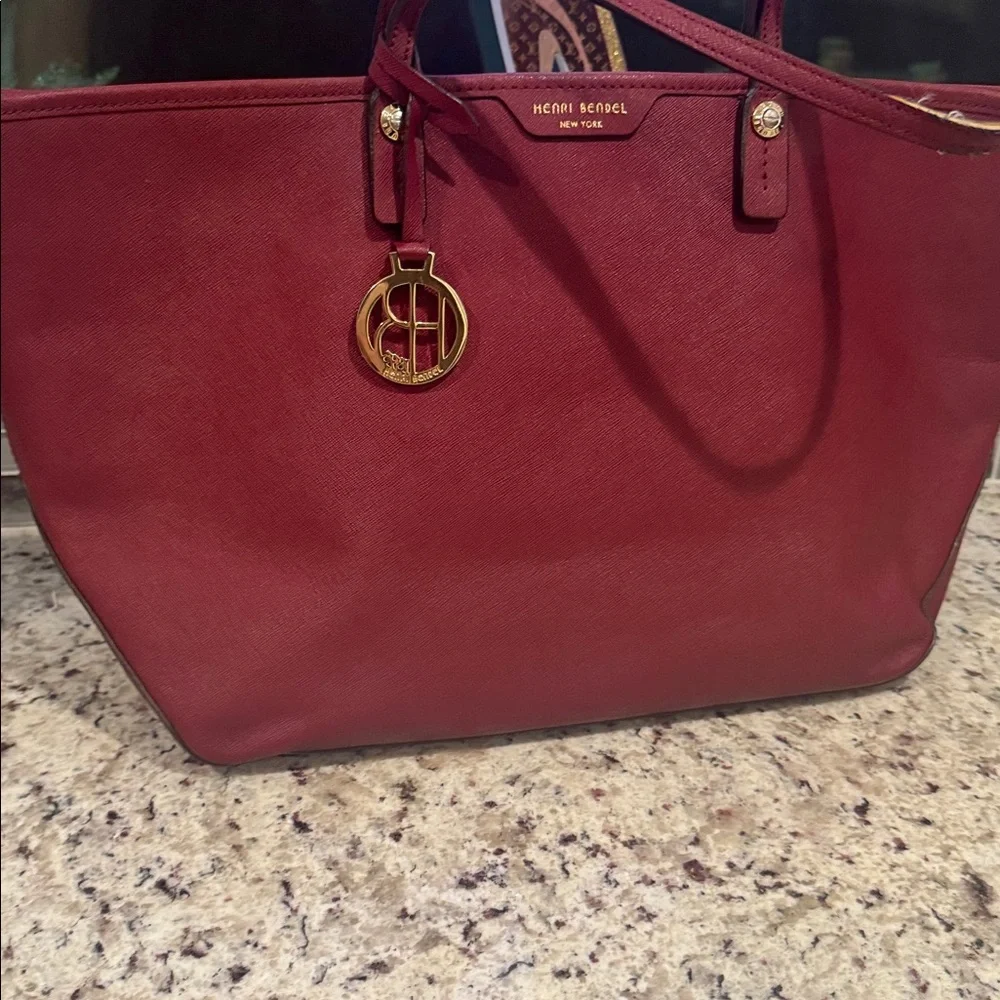 henri bendel Burgundy Tote with Gold Charm
